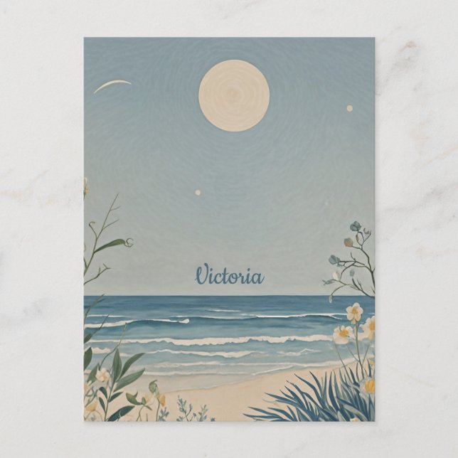 Carte Postale Sérénité de la Lune : Pastel Beach Paysage Design (Devant)