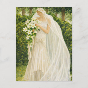 Carte Postale Sérénité en ivoire : une mariée dans une rêverie d