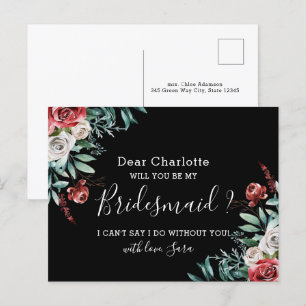 Carte Postale Serez-Vous Mon Bridesman Card Bohemian Black Roses