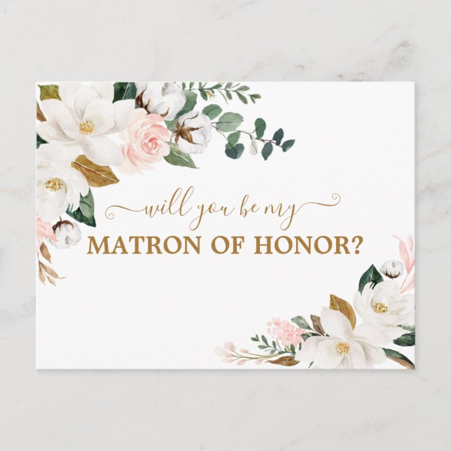 Carte Postale Serez-vous mon chef d'honneur Blush Rose Floral (Devant)