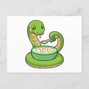 Carte Postale Serpent à manger avec du muesli