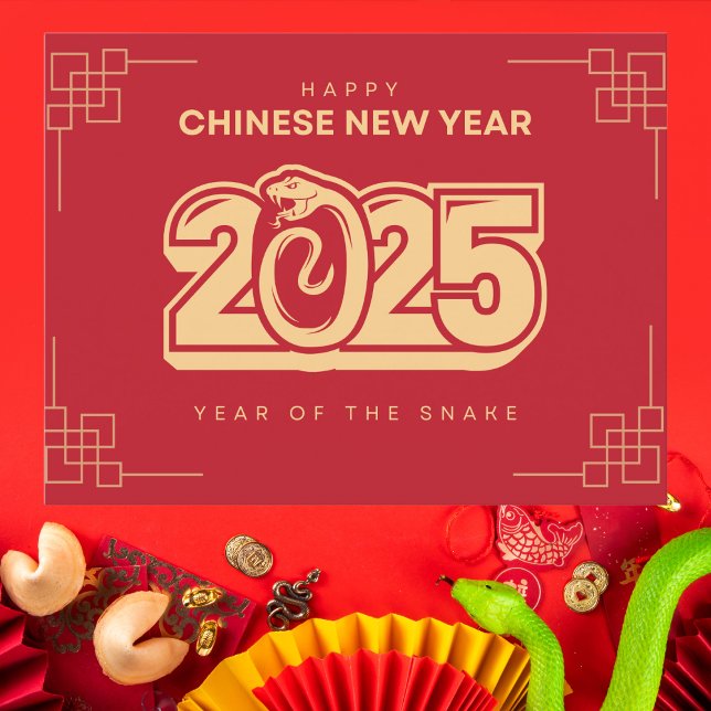 Carte Postale Serpent gras rouge et or chinois Nouvel An 2025 (Créateur téléchargé)