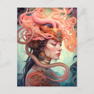 Carte Postale Serpent Hair Lady Imaginaire Art