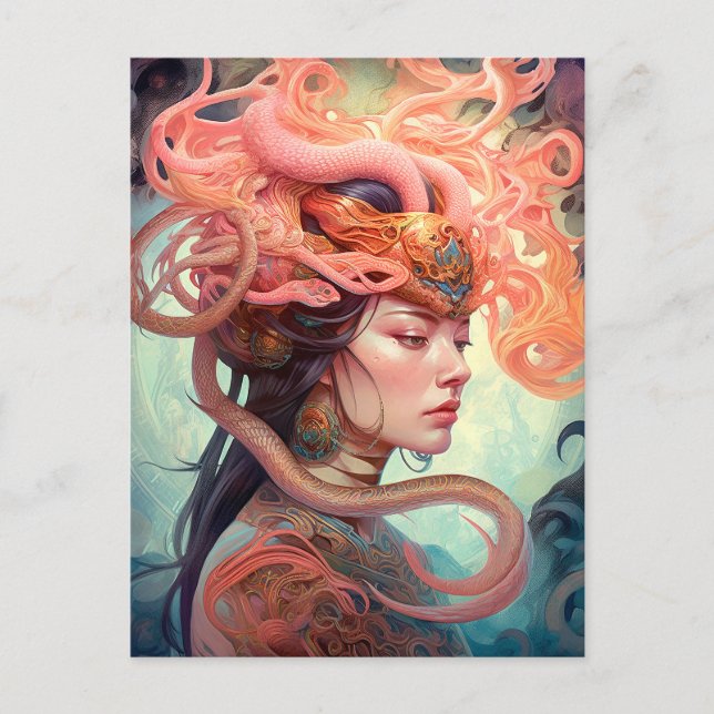 Carte Postale Serpent Hair Lady Imaginaire Art (Devant)