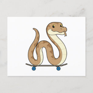 Carte Postale Serpent patineur avec planche à roulettes