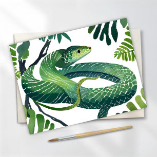 Carte Postale Serpent Vert Année du Serpent Aquarelle
