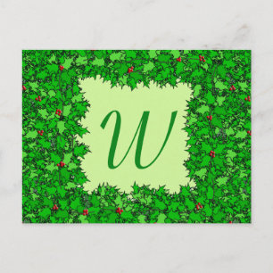Carte Postale Serre Holly avec Monogramme, Vert foncé