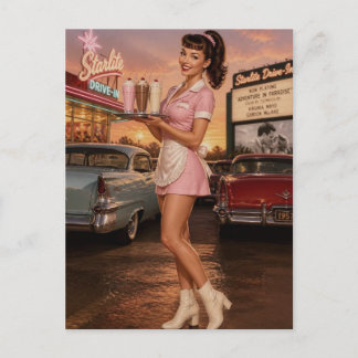 Carte Postale Serveuse de diner Pin-Up vintage des années 1950