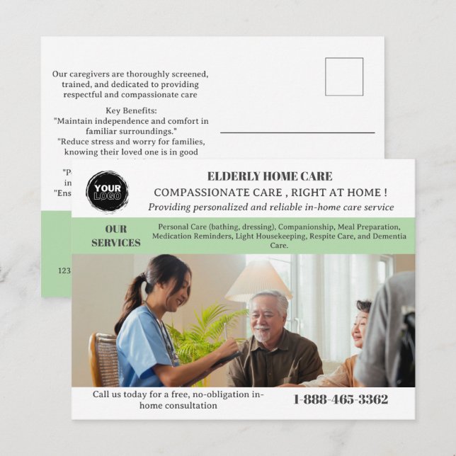Carte Postale Service de soins à domicile Promotion ou marketing (Devant / Derrière)