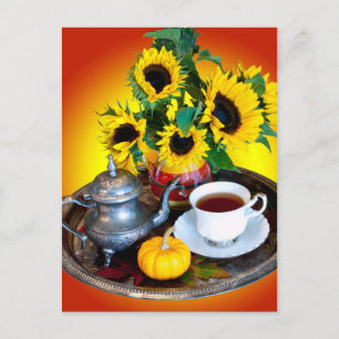 Carte Postale Service de thé d'automne avec des tournesols