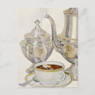 Carte Postale Service vintage de café en argent