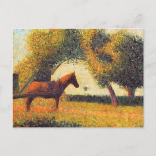 Carte Postale Seurat cheval et carrosserie peinture pointilliste