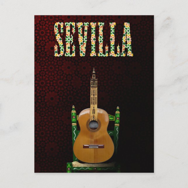 Carte Postale SEVILLA. Guitarra flamenca con Giralda de Sevilla. (Devant)