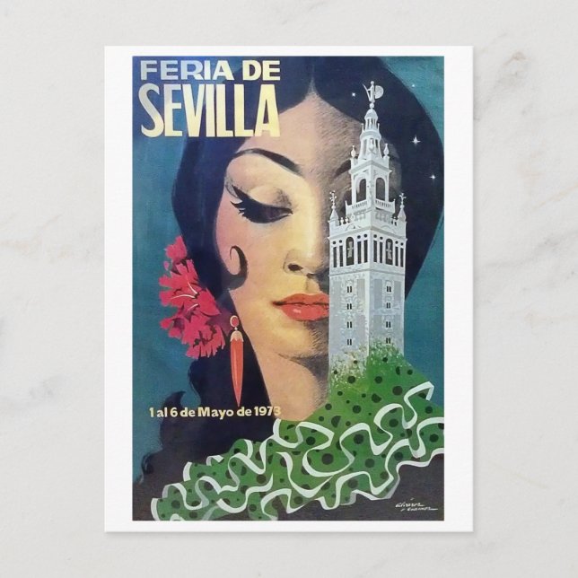 Carte Postale Séville, tour de la ville, femme aux cheveux noirs (Devant)