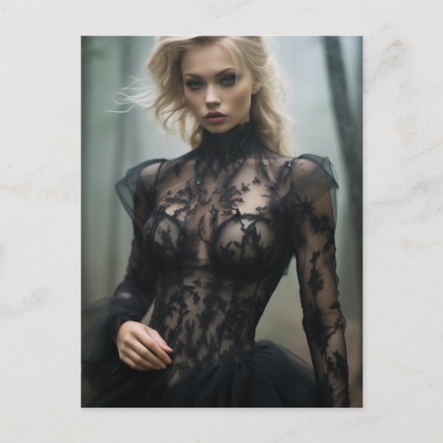 Carte Postale Sexy Black dentelle robe blond femme (Devant)