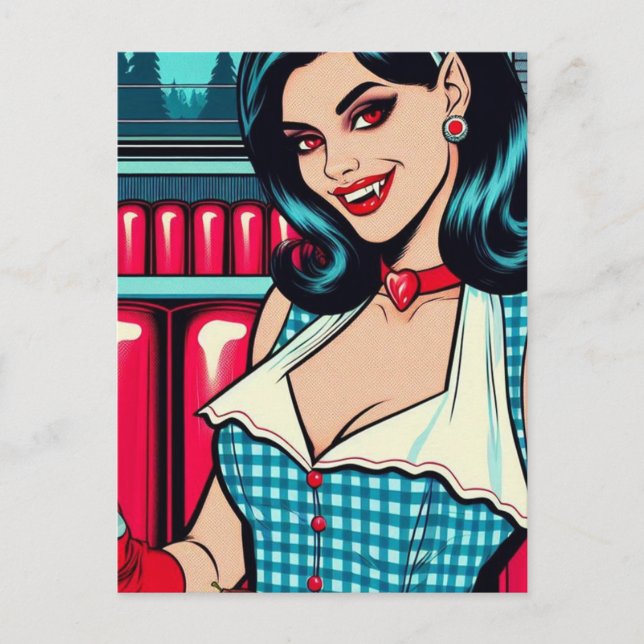 Carte Postale Sexy Vampire à la Retro Diner (Devant)