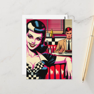 Carte Postale Sexy Vampire au diner rétro