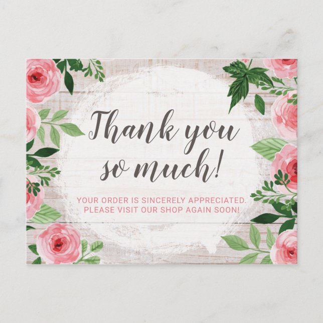 Carte Postale Shabby Chic Rose Roses sur le Merci rustique du pa (Devant)