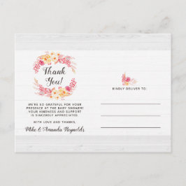 Carte Postale Shabby Chic Rustique Baby shower Floral Merci