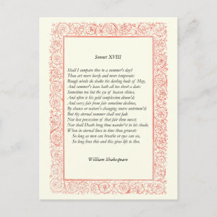 Carte Postale Shakespeare Sonnet # 18