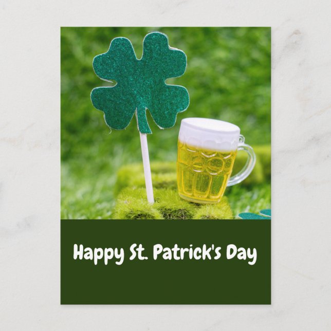 Carte Postale Shamrock de la Saint-Patrick Vestiges et bière (Devant)