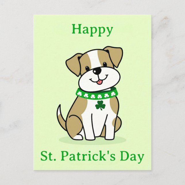 Carte Postale Shamrock de trèfle vert de chien mignon Jour de la (Devant)