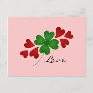 Carte Postale Shamrock et coeurs roses