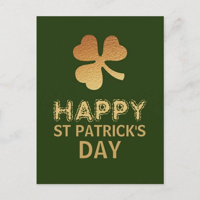 Carte Postale Shamrock Gold Foil, Saint Patrick's Day (Devant)
