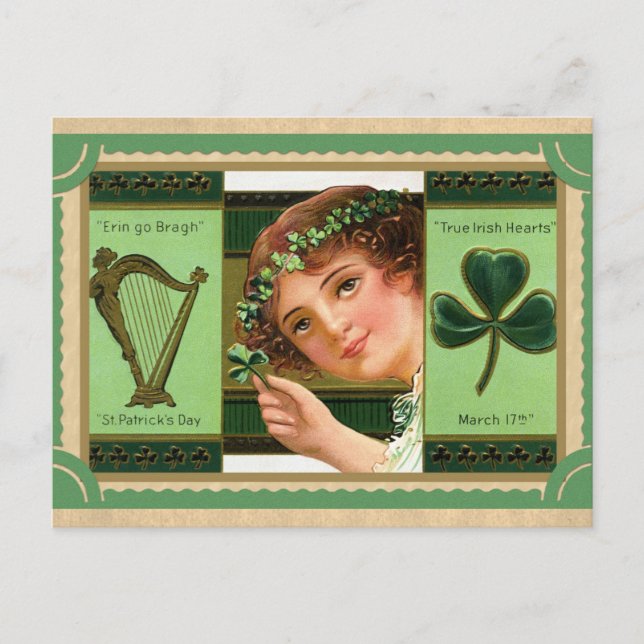 Carte Postale Shamrock Jour de la Saint Patrick vintage Erin Go  (Devant)
