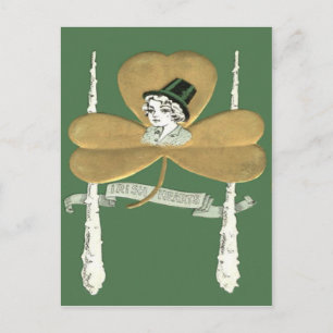 Carte Postale Shamrock or fille mignonne Shillelagh