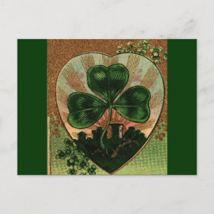 Carte Postale Shamrock vintage Irish Heart Castle Motif