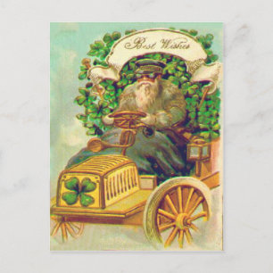 Carte Postale Shamrock vintage Voiture St Patrick's Day Card