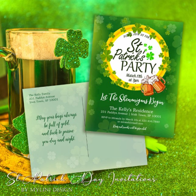 Carte Postale Shamrocks et bière St. Patrick's Day Invitation (Créateur téléchargé)