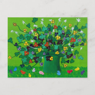 Carte Postale Shamrocks et fleurs et pousses
