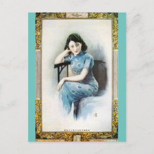 Carte Postale Shanghai Beauté Modèle publicitaire Robe bleue