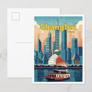 Carte Postale Shanghai Chine Art Vintage Illustration