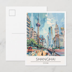 Carte Postale Shanghai Chine Illustration Artistique Voyage