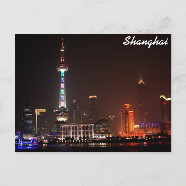 Carte Postale Shanghai, Chine skyline la nuit (Devant)