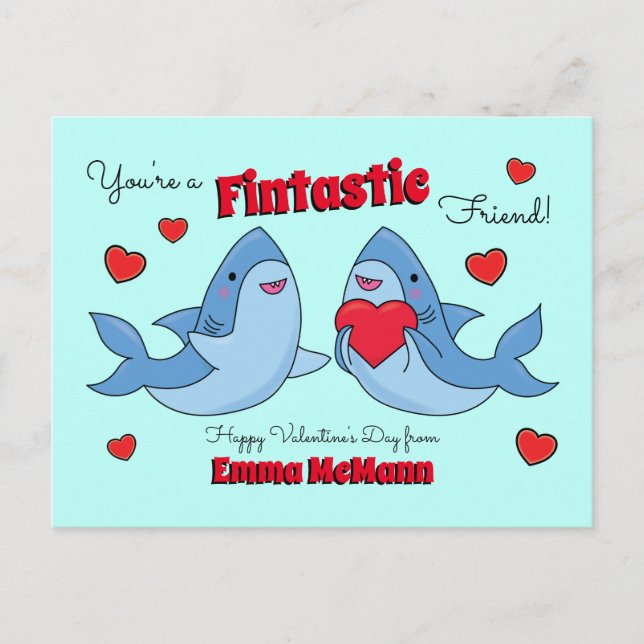 Carte Postale Sharks mignonette Enfants Saint Valentin Amitié (Devant)