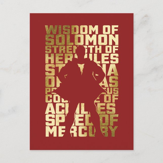 Carte Postale SHAZAM ! | Capacités Golden Typography Graphic (Devant)