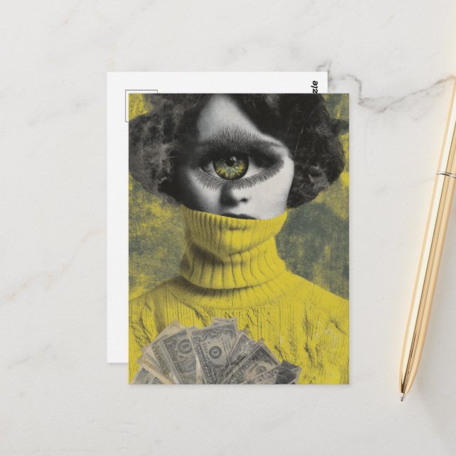 Carte Postale She sees money surreal (Devant/Arrière en situation)