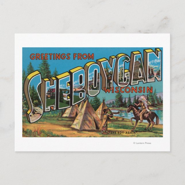 Carte Postale Sheboygan, Wisconsin (Indiens # 2) (Devant)