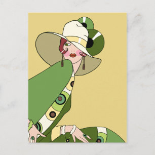 Carte Postale Shelby, 1920s Lady in Yellow and Olive