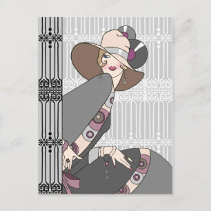 Carte Postale Shelby, 1930s Lady in Grey and Rose
