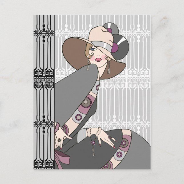 Carte Postale Shelby, 1930s Lady in Grey and Rose (Devant)