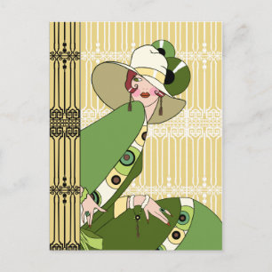 Carte Postale Shelby, Dame Art déco des années 1920 en Jaune et 