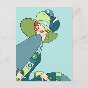 Carte Postale Shelby, Dame des années 1920 à Aqua et Turquoise