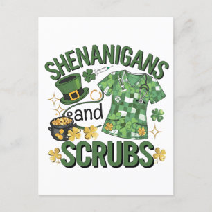Carte Postale Shenanigans and Scrubs Funny Nursing St Patrick's