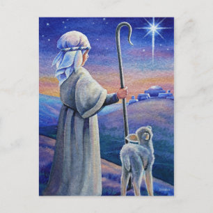 Carte Postale Shepherd agneau de garçon & étoile Noël aquarelle