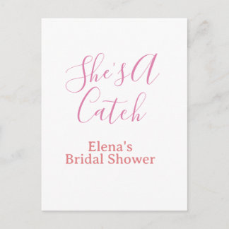 Carte Postale she's a catch bridal shower name date pink purple 